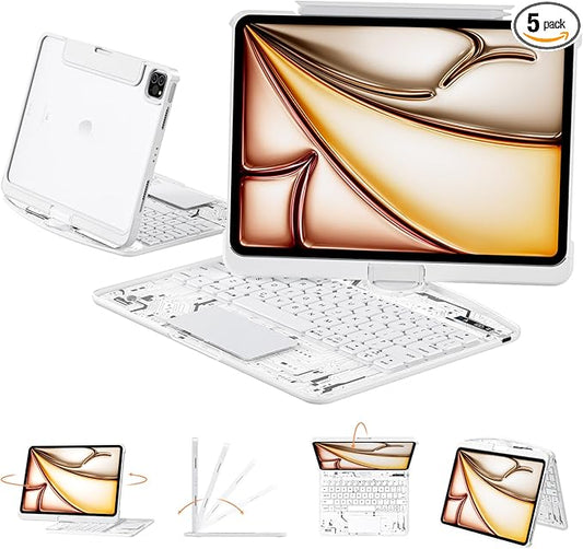 Tiaota Transparent Case with Keyboard for iPad Pro 11-inch (M5/M4, 2025/2024),with 7-Color Backlit Wireless Keyboard, 360°Rotatable Protective Case Multi-Touch Trackpad,with Shortcuts,White