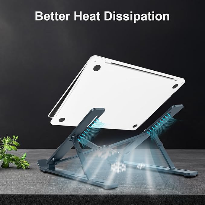 weourwe Ergonomic and Foldable Laptop Stand for Desk, Adjustable Riser, Fits All Laptops and Notebooks up to 17,Ultra-Thin,Ventilated Cooling,ABS+Silicone,Grey.