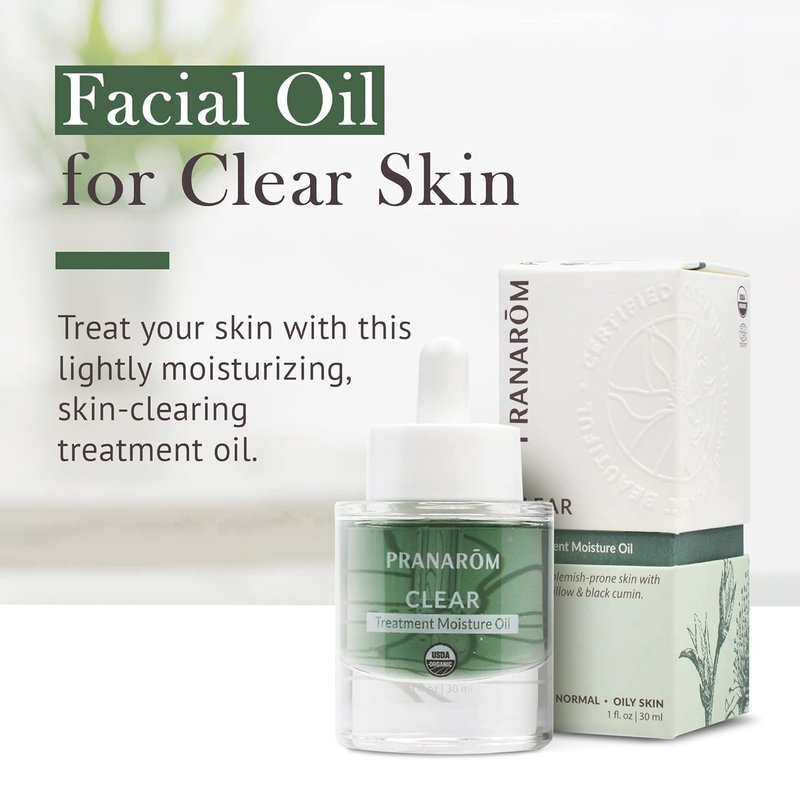 Pranarom Clear Treatment Moisture Oil - Hydrating Facial Oil for Oily & Blemish-Prone Skin | 1oz, Organic Essential Oils