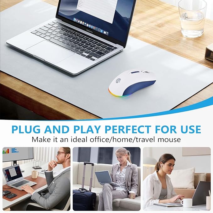 mobiproduct Bluetooth Mouse, Laptop Mouse, Wireless Rechargeable Mouse, 2-in-1 BT 5.2 + 2.4G Silent 1600DPI Mice with USB Receiver, One-Click Return Desktop, Mouse for Laptop, PC, Mac, iPad, White