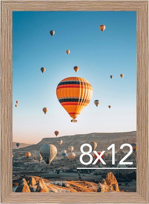 JCJMY 8x12 Picture Frame - Rustic Brown Wall Mount or Tabletop Display with Shatter-Resistant Plexiglass