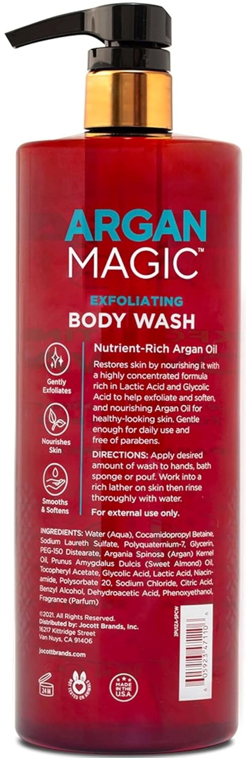 Argan Magic Exfoliating Body Wash - Nourishing Lactic & Glycolic Acid Formula | Gentle, Paraben-Free 32 oz