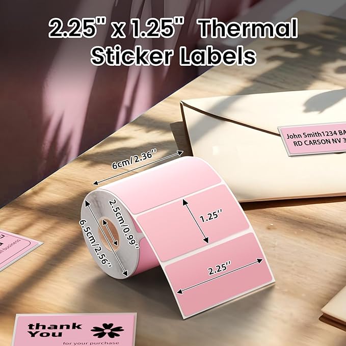 Omezizy 2.25x1.25 Inch Thermal Labels Pink, Holographic Sliver Barcode Thermal Labels for Thermal Printer and Small Business, Multi-Purpose Rectangle Stickers, 500 Sheets/Roll