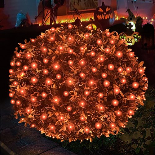 HISHINY Halloween Lights - 100 LED Waterproof Orange Net Lights | 5ft x 5ft Durable Green Wire Design