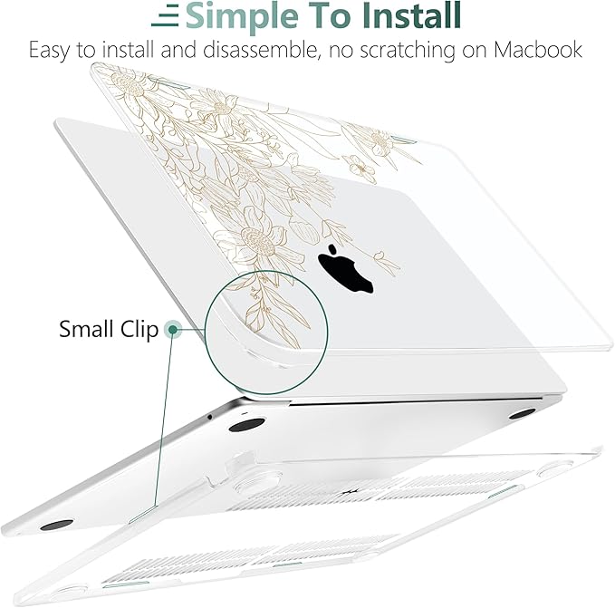 TWOLSKOO Compatible with MacBook Air 13 inch Case M5 2026 M4 2025 M3 M2 2024-2022 A3449 A3240 A3113 A2681, Plastic Hard Shell & Keyboard Cover for MacBook Air 13.6 inch Case, Monoline Floral