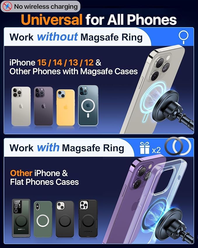HTU 【Military-Grade】 for MagSafe Car Mount【Upgraded Strongest Suction】 Magnetic Phone Holder Cell Stand for Dashboard Windshield Vent,Truck Cradle for iPhone 17 Pro Max 16 15 14 13 12 Tesla, Black
