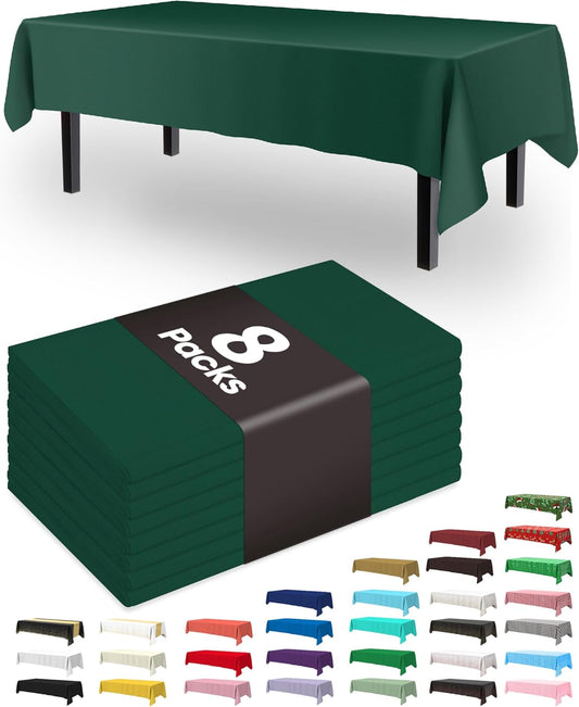Pureegg Disposable Plastic Tablecloths - 8 Pack, 54 x 108 Inch, Leakproof & Sturdy for Easter, Picnics, Weddings | Emerald Green