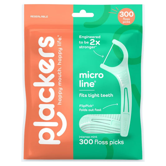 Plackers® Micro Line® Floss Picks - Intense Mint, Floss Fiber Made Without PTFE, 300 Count
