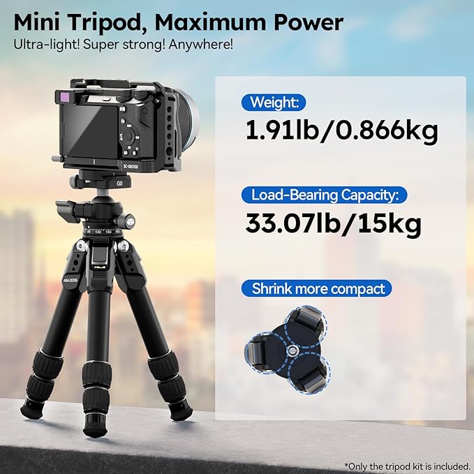 SIRUI Aluminum Alloy Desktop Tripod, 1.9lbs Mini Lightweight Tripod with Low-Profile Ball Head, Compact Design, 33lbs Load, 16.7" Max Height, for DSLR, Mirrorless Camera, Phone, Vlogging