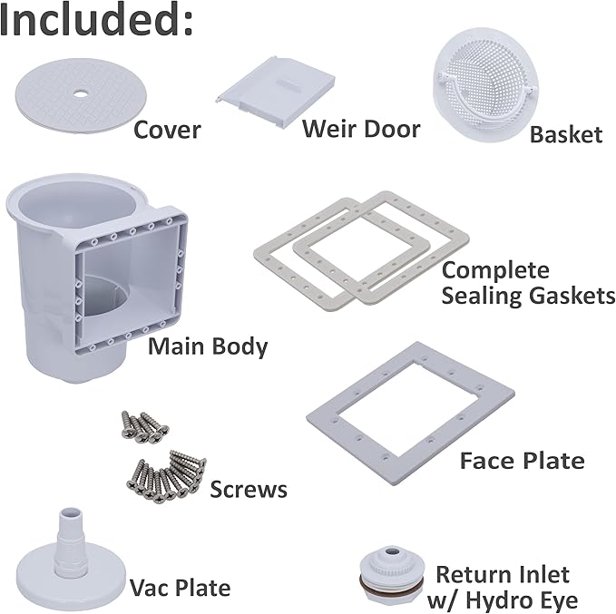 Rx Clear Heavy Duty Standard Complete Thru-Wall Skimmer Kit for Above-Ground Swimming Pool | Made of Non-Corrosive Abs Plastic | Chemical Resistant | White