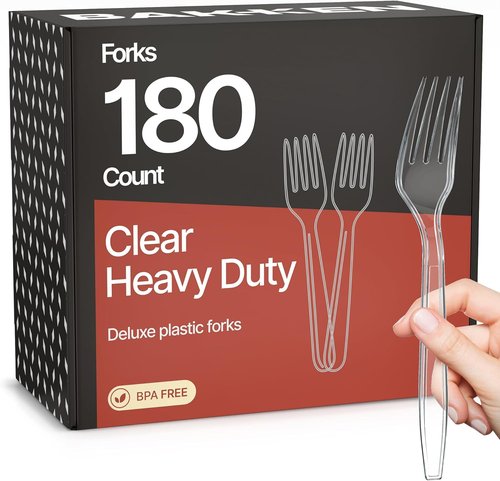 Bakken Disposable Cutlery Set - 180 Heavy-Duty Plastic Utensils | BPA-Free, Heat-Resistant, Clear for Parties & BBQs