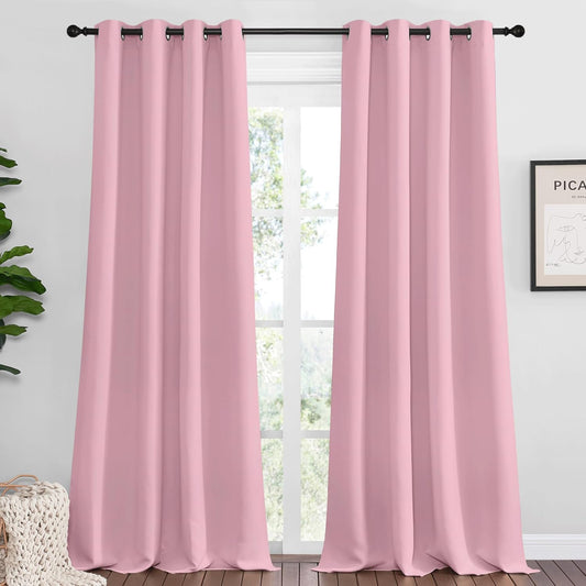 NICETOWN Crystal Pink Blackout Draperies - Grommet Top Thermal Insulated Curtains | 55" x 96" for Holiday Decor