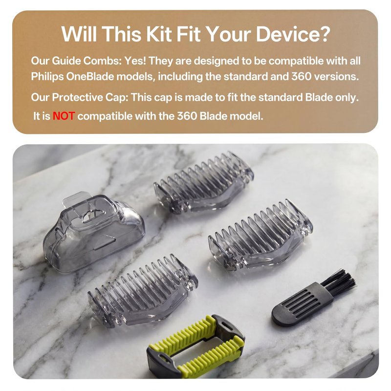 KIONCARE Guards Kit Plus for Philips Norelco OneBlade, 1-6mm Guide Combs, Replacement Body Comb, Protective Cap and Organizer Stand