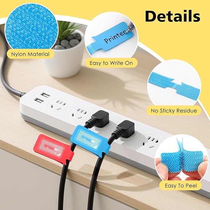 24-Pack Smart NFC Cable Labels with Blank Stickers, Programmable Reusable Wire Tags for Electronics, Cord ID & Cable Management for Automation, IT Server - Rectangle