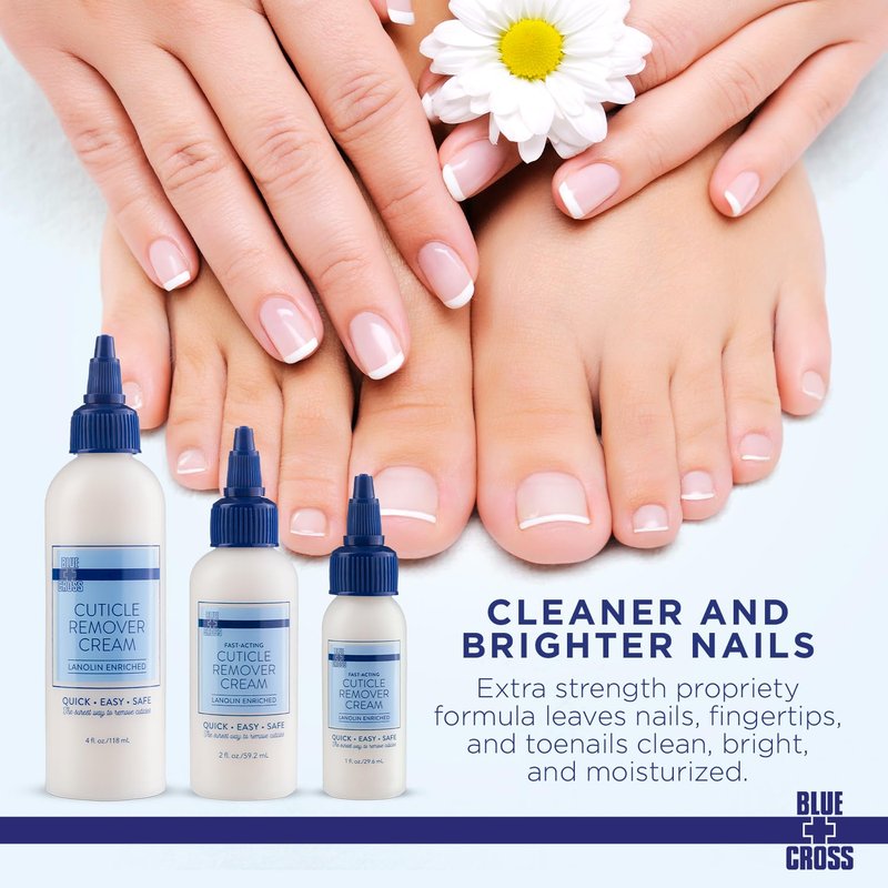 Blue Cross Cuticle Remover Cream for Dry Damaged Cuticles, Moisturizing Cuticle Softener for Nails, Professional Nail Care for Dry Manicures, Brittle Hang Nails, Made in USA, 2oz