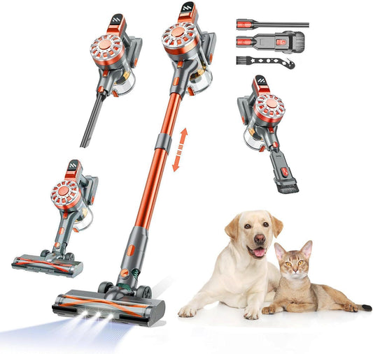 WLOTPO Cordless Vacuum Cleaner - Lightweight Rechargeable Stick Vacuum with Powerful Suction | 35 Min Runtime, Red Grey