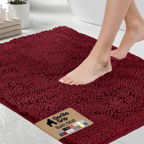 GORILLA GRIP Bath Rug Mat 30x20, Thick Soft Absorbent Chenille, Quick Dry Microfiber Mats, Rubber Backing Washable Shower Floor Rugs, US Designed Bathroom Bathmat Home Decor Accessories, Burgundy