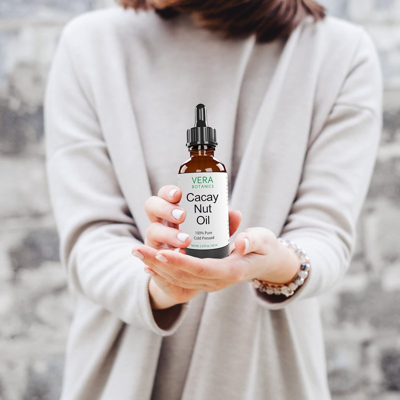 Vera Botanics CACAY NUT OIL 100% Pure & Natural, Unrefined, Cold-Pressed For Face, Dry Skin, Nails, Lips, Body & Hair - Reduce Hair Breakage, Appearance of Scars from Psoriasis, Eczema & Acne