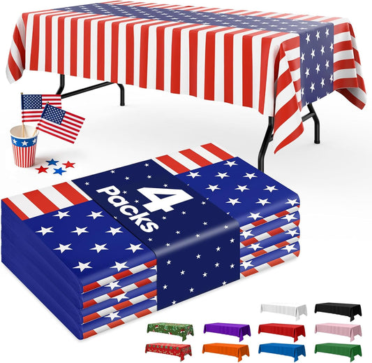 Niuara American Flag Tablecloths - 4 Pack 54" x 108" Disposable Covers for Parties & Holidays