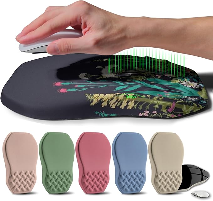 Gleamtide Ergonomic Raised Mouse Pad Wrist Support with Bilateral Slope Memory Foam Mousepad for Wrist Rest and Carpal Tunnel Pain Relief 11.8x7.9〃Midnight Flowers