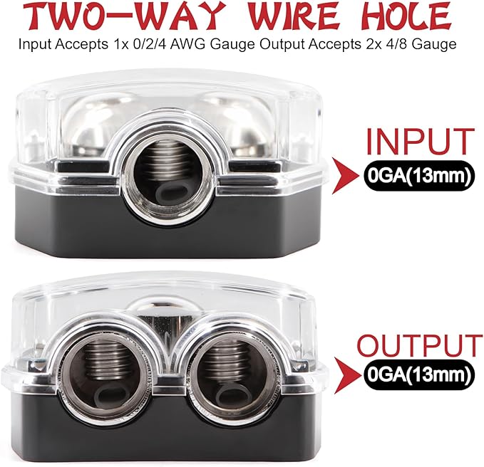 TuoLauthon 2 Way Power Distribution Block 1x 0 GA in 2X 0 GA Out Circuit Protector Distribution Connecting Blocks for Car Audio Splitter,2Pcs with Installation Kit