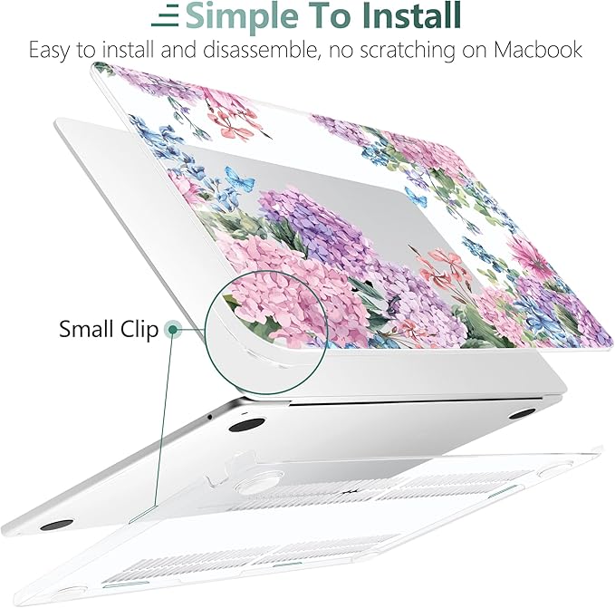 TWOLSKOO for MacBook Air 13 inch Case M5 2026 M4 2025 M3 M2 2024-2022 A3449 A3240 A3113 A2681, Plastic Hard Shell & Keyboard Cover & Screen Film for MacBook Air 13.6 inch Case, Colorful Hydrangea