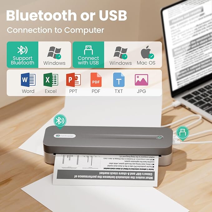 CamScanner P1 Pro Thermal Printer, Large Format Portable Bluetooth Inkless Printer with 1 Roll Paper 8.5x11 Inch, Compatible with iPhone ＆ Computer,Home Office Essentials