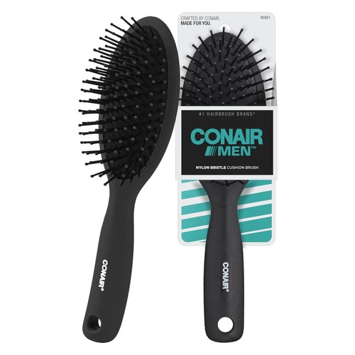 CONAIR Men Hair Brush, Men’s Detangler Brush for Everyday Brushing and All Hair Types, Flexible Cushion Base with Ball-Tipped Bristles Won’t Snag or Pull, Black