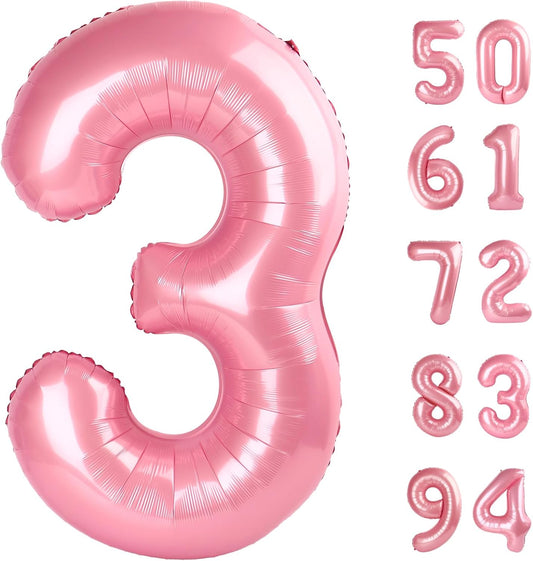Pearlescent Pink Number 3 Balloon - 40 Inch Birthday Decoration for Kids & Women’s Parties