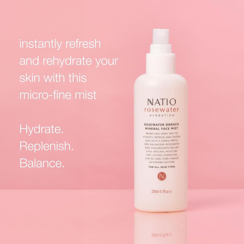 Rosewater Hydration Drench Face Mist - Mineral Moisturizer for All Skin Types | 6.7 oz Makeup-Safe Spray
