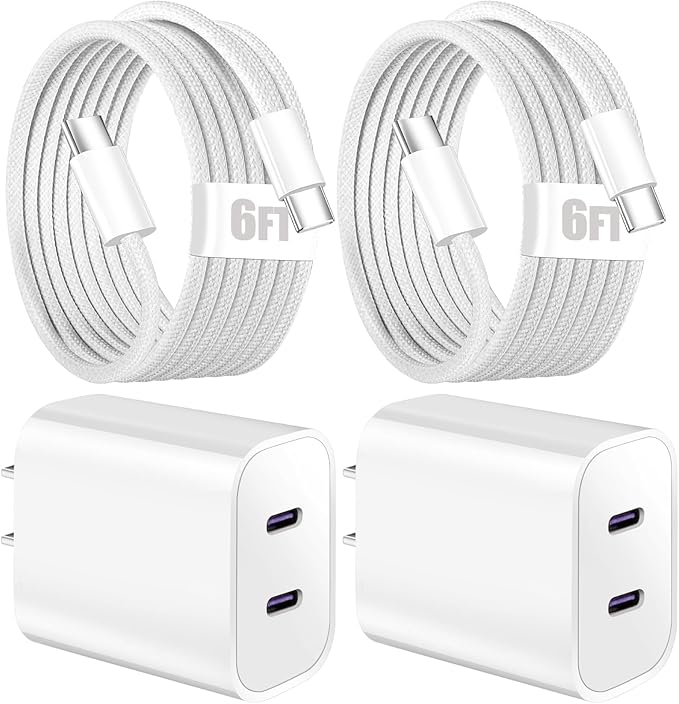 iPhone 17 16 15 Charger Fast Charging,6FT Woven USB C Charger Fast Charging Cord,2Pack Dual Port USB C Chargers Block,Double Type C Chargers for iPhone 17/17 ProMax/17 Air/16 ProMax/16e,15 Pro/15 Plus