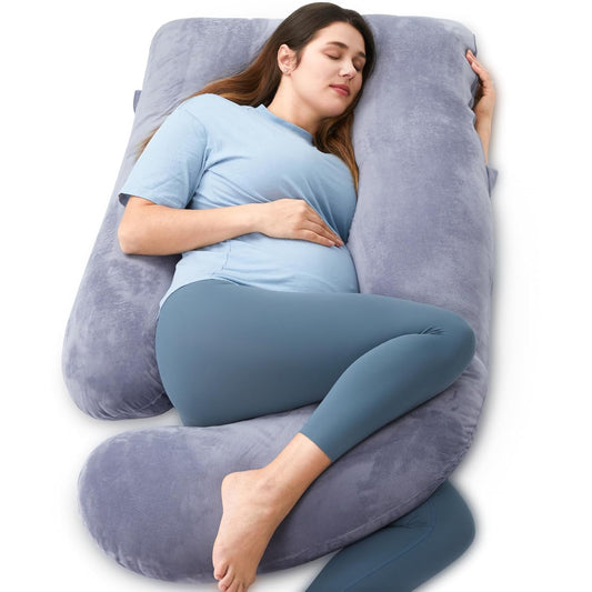 Momcozy U-Shaped Pregnancy Pillow - Full Body Support for Back, Legs & Belly | 57 Inch, Grey