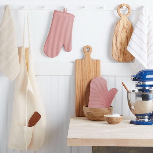 KitchenAid Ribbed Soft Silicone Oven Mitts - 2-Pack Set, 7.5"x13", Stylish Dried Rose Color