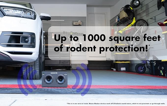 MouseBlocker 1000x Powerful Plug-in Ultrasonic Mouse and Rodent Deterrent for Buildings, Garages, Attics and More. Works with All Rodents. Ultrasonic Rodent Repeller, Band