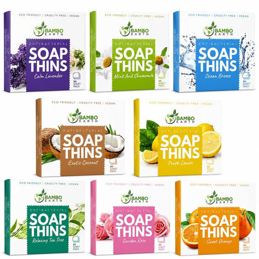 BAMBOEARTH 400 Sheets Paper Soap Strips For Hand Washing - 8 Pack Portable Pocket Travel Soap Thins Dissolvable & Disposable Camping Mini Size Dry SoapSheets For laundry Hands (Fresh Lemon)