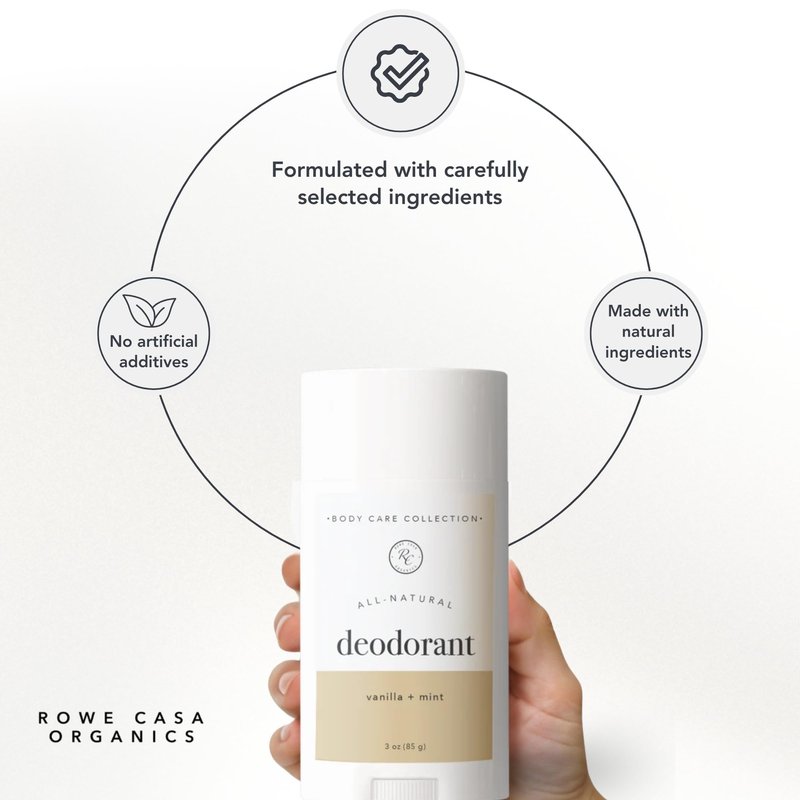 Rowe Casa Organics Vanilla + Mint Natural Aluminum Free Deodorant for Men and Women, Sweet and Refreshing Paraben-Free Deodorant Stick with Therapeutic-Grade Essential Oils, 2.75 oz