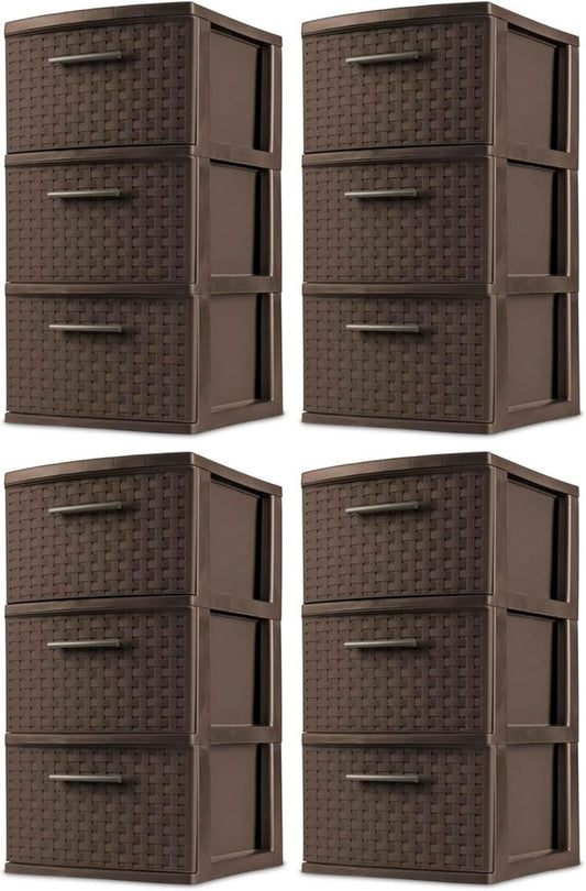 Sterilite 3 Drawer Storage Tower - Decorative Weave Organizer for Dorm, Closet & Bedroom - Espresso Finish