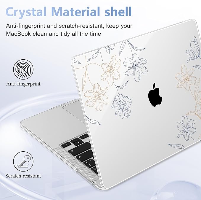 Lepeoac Case for MacBook Pro 13 inch Case M2 2022-2016 A2338 M1 A2251 A2289 A2159 A1989 A1708 A1706, Plastic Hard Shell + Keyboard Cover + Dust Plug, Floral