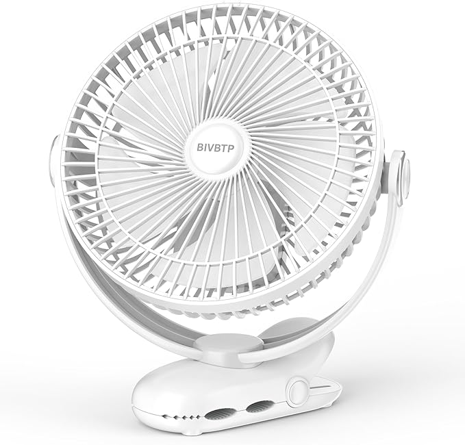 BIVBTP 12000mAh Clip on Fan 30H Longest Runtime, 8in Portable Fan Rechargeable, Ultra Quiet with Heavy-Duty Clamp, USB Desk Fans for Golf Cart,Office Desk, Treadmill, Camping, Bedroom