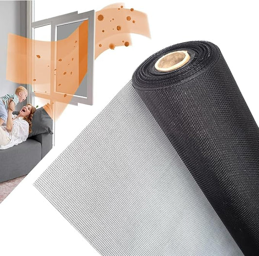 36IN*100FT Window Screen Mesh,Fiberglass Screens Roll,Pet Proof Window Screen Replacement,DIY Screening Mesh Netting for Windows, Door, Pool, Porch,Patio -Black (90cm*30m)