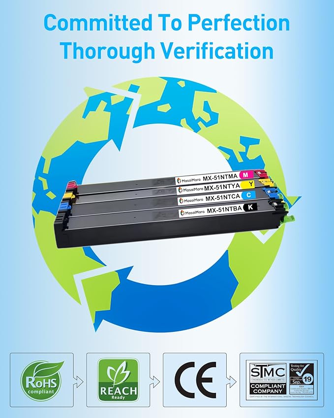 MasaiMara High Yeild MX-51NT MX51NT Compatible Toner Cartridge for Shap MX-51NTBA MX-51NTCA MX-51NTMA MX-51NTYA MX-4110N MX-4111N MX-4140N MX-4141N MX-5110N MX-5111N MX-5140N MX-5141N Printer