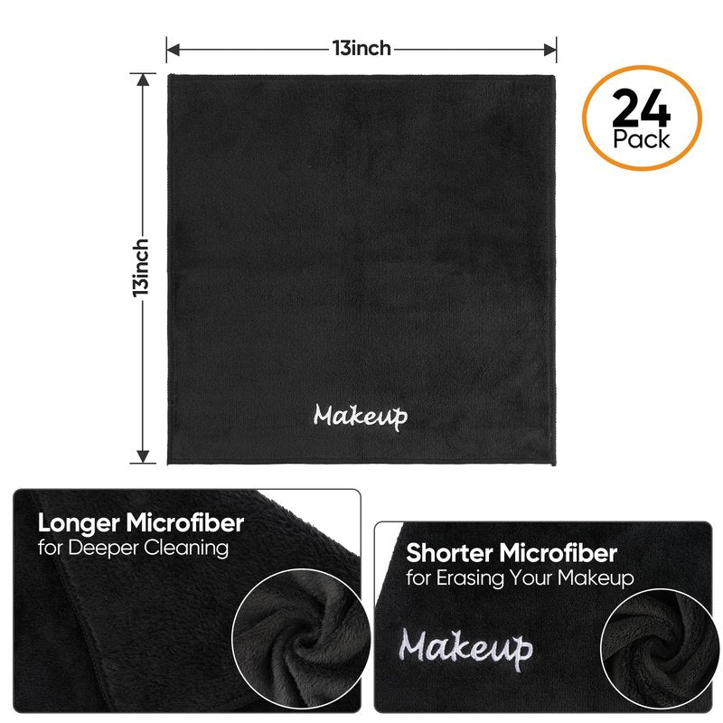 UNIMADE Makeup Remover Cloth, 24 Pack Black Facial Wash Cloths, Soft Coral Fleece Microfiber Towel for Face, Hand, and Bathroom(13" x 13")