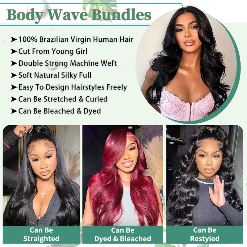 Body Wave Bundles Human Hair 24 Inch 14A Human Hair Bundles Real 100% Raw Unprocessed Brazilian Virgin Sew in Quick Weave Natural Black Deals Thick Hair Extensions