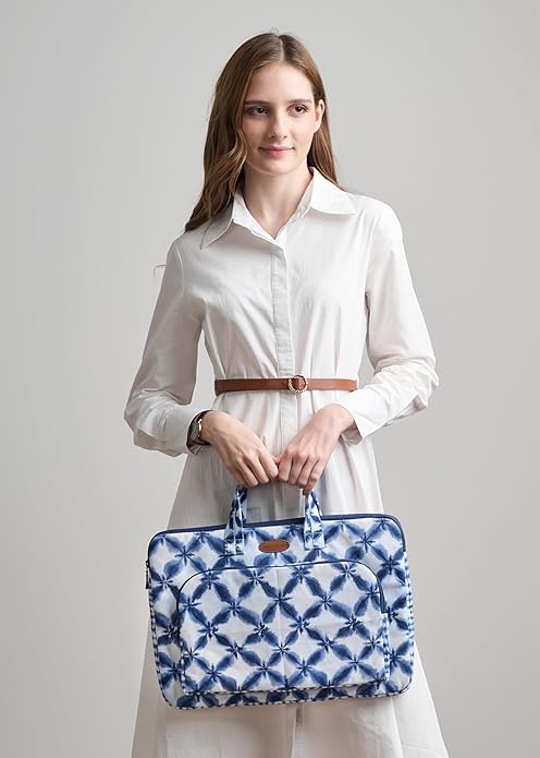 Maison d'Hermine Laptop Bag with Pocket Upto 13.5 inch Stain and Water Repellent Cotton Canvas Spring Summer (Shibori)