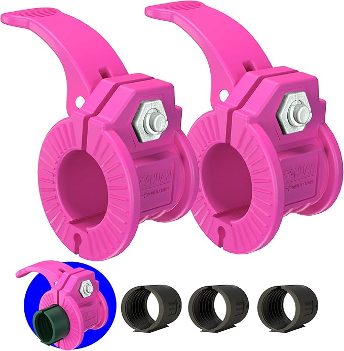 ZY-HUAN Barbell Clips 1 inch Barbell Clamps 0.9-1.18inch Quick Release Weight Clips for Bars Multi-Size Adjustable Olympic Barbell Clamps (Pink 0.9-1.18inch)