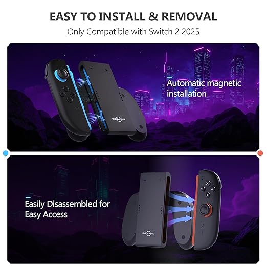 BGGUANG Switch 2 Joycon Grip, Super Magnetic Charger Handle for Switch 2 Joycons, Ergonomic Controller Grip, Switch 2 Accessories Black
