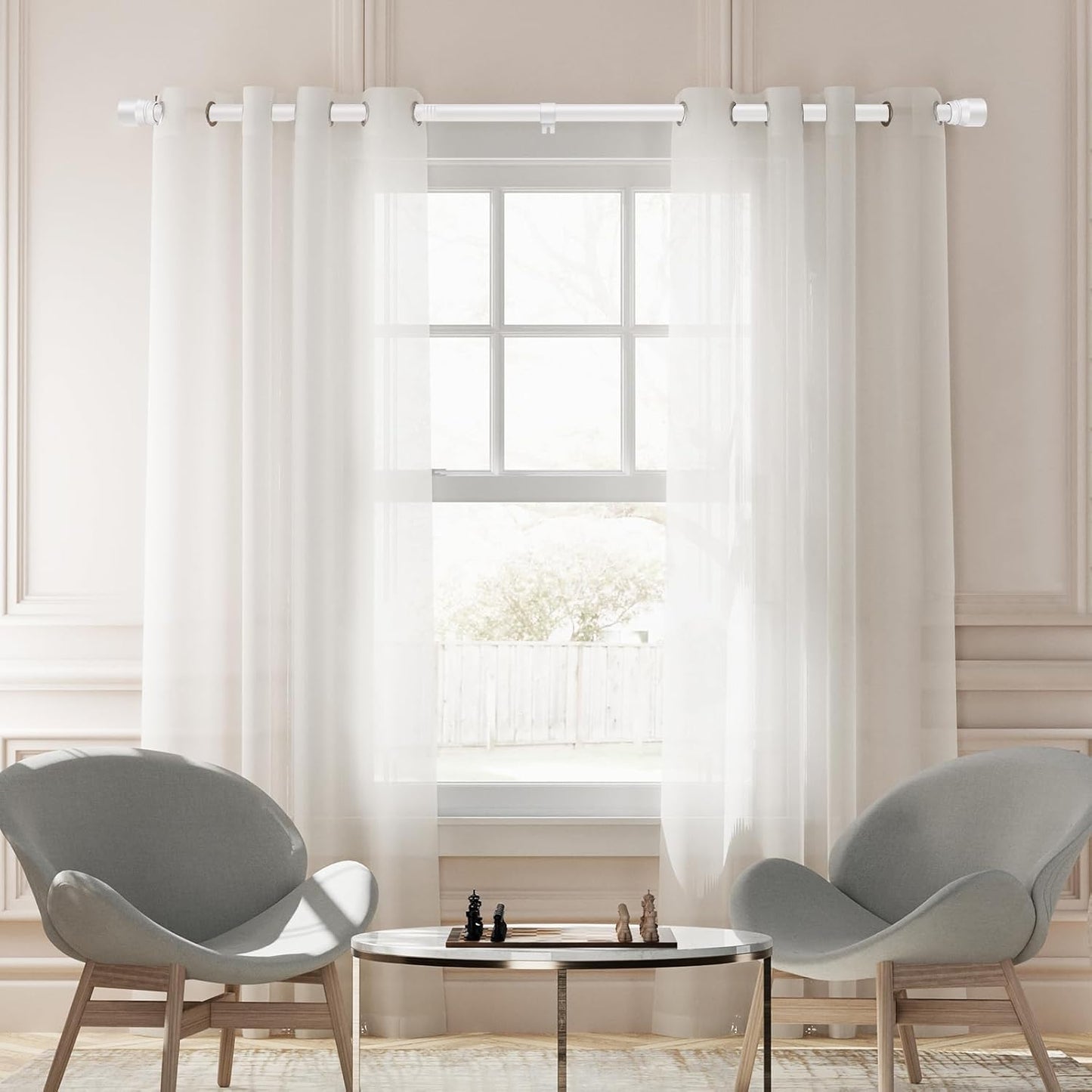 Skiennix Adjustable Curtain Rods - Heavy Duty 1” Diameter | 30 to 144 Inch, Matte White, 2 Pack