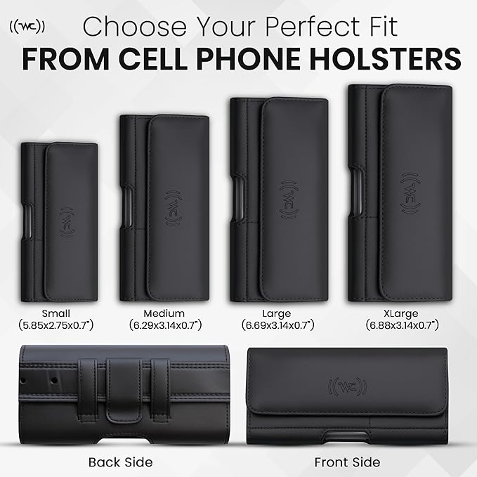 Wireless City Leather Phone Holster for iPhone Air 2025, 16 Plus/15 Plus/14 Plus/11 Pro Max/XS Max, Belt Phone Pouch with Card Slot, Magnetic Closure, Case Friendly