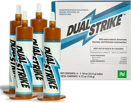 Nisus Dual Strike Cockroach Bait Gel, Kills Roaches Fast with Boric Acid and Fipronil, Long-Lasting Indoor and Outdoor Pest Control Use, 4 Pack
