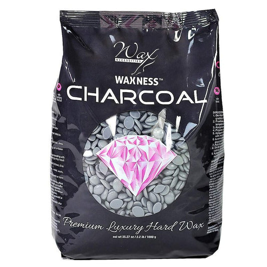 Waxness Charcoal Hard Wax Beads 2.2 lb (1 kg) – Premium Synthetic Rosin-Free Stripless Wax with Creamy Film Formula for Sensitive Areas, Professional Use – Made in Italy